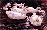 Ducks Canvas Paintings - Six Ducks in a Pond
